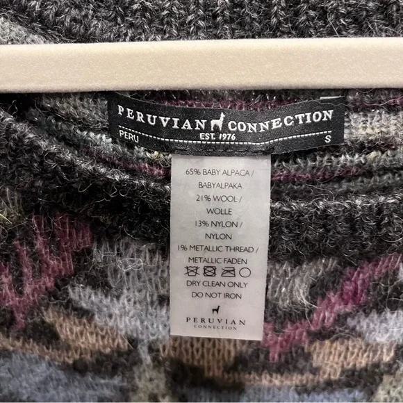 Peruvian Connection Alpaca Wool Blend Sweater Mini Dress Small Gray Pattern - Picture 4 of 5